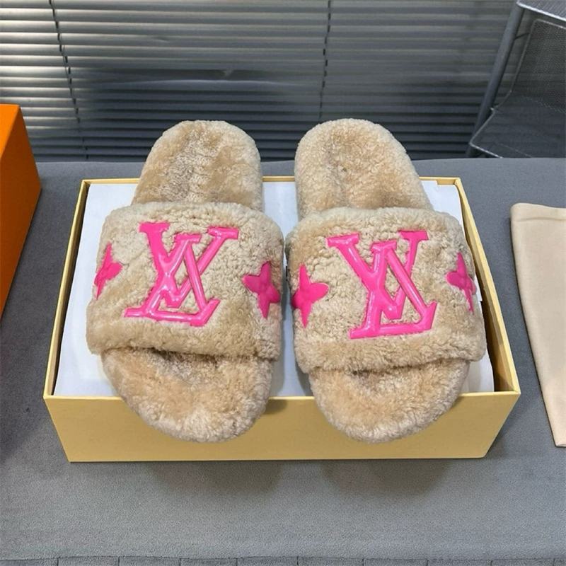 High-End Genuine Lamb Wool Slip-On Slippers for Women, 2024 Autumn and Winter New Style, Thick-Soled, Casual, Comfortable, Lazy Slippers