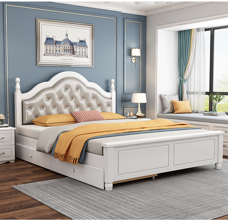 Upholstered bed solid wood double bed 1.8 meters modern simple and economical master bedroom 1.5 Korean-style pastoral European-style princess bed