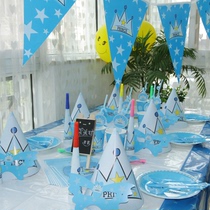 Princes crown theme arrangement childrens birthday hat party dessert table set of tableware baby dress accessories