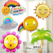  Clouds sun coconut trees flowers balloons rainbow smiling faces childrens birthday aluminum film cartoon holiday supplies party layout