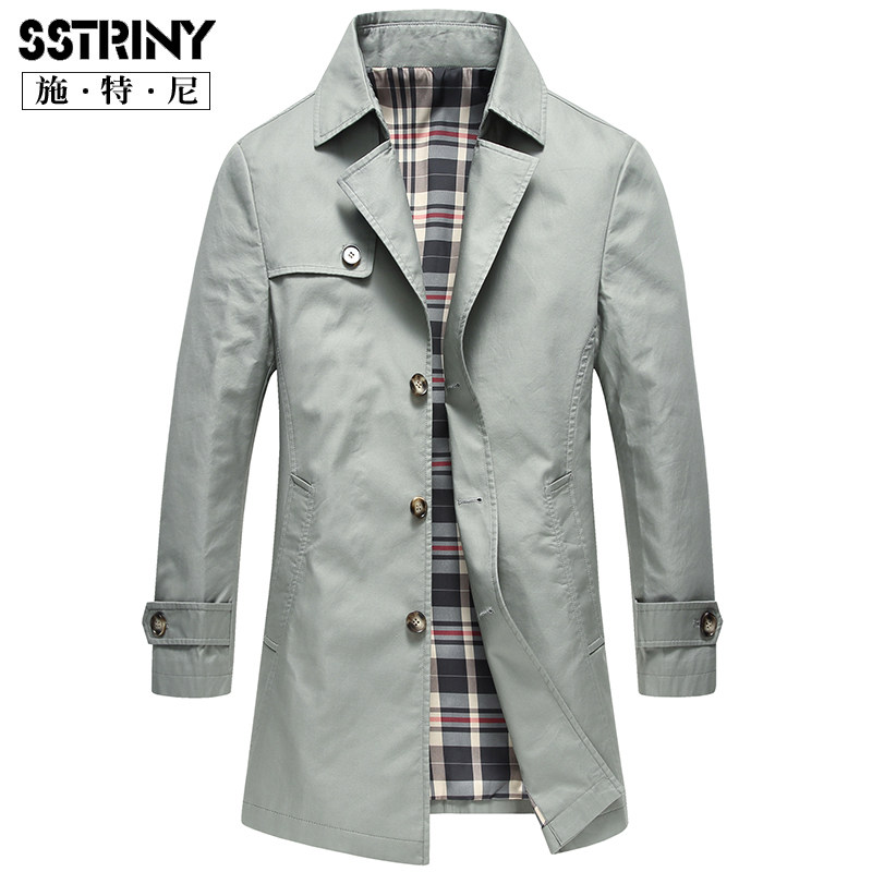 Stney 2021 spring and autumn men's windbreaker medium and long version of pure cotton white lapel casual jacket slim windproof top