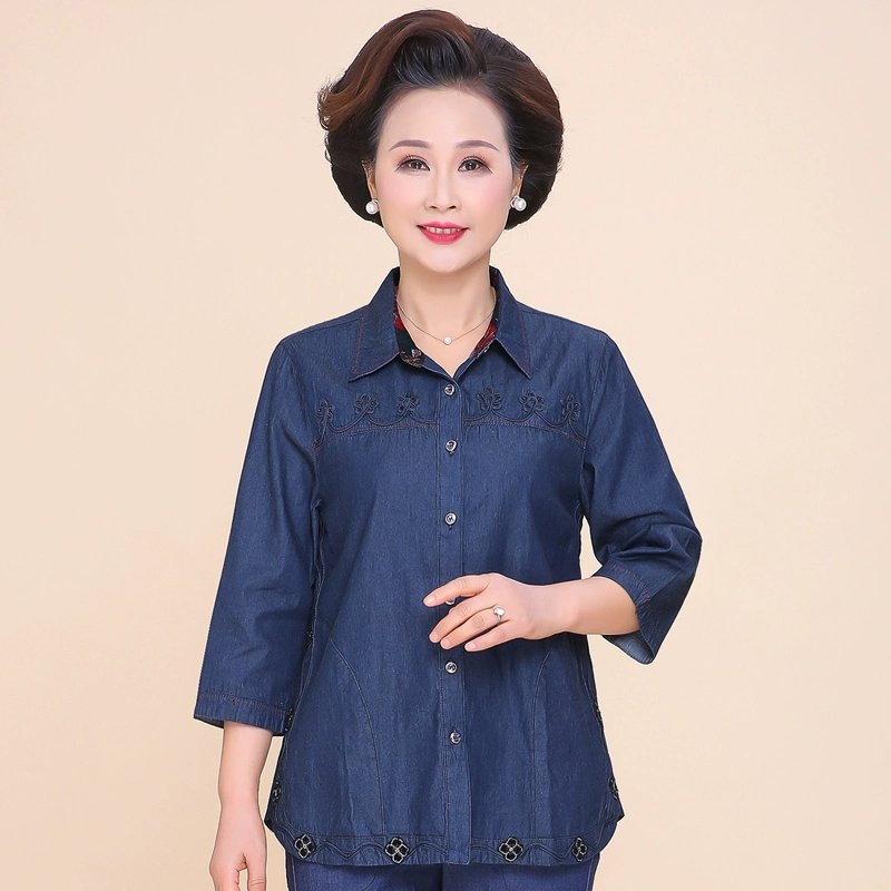 Áo sơ mi trung niên, cowgirls, cotton mẹ, quần áo mùa hè, quần áo cũ, mùa hè, kích thước lớn, bà, áo khoác mỏng - Quần áo của mẹ