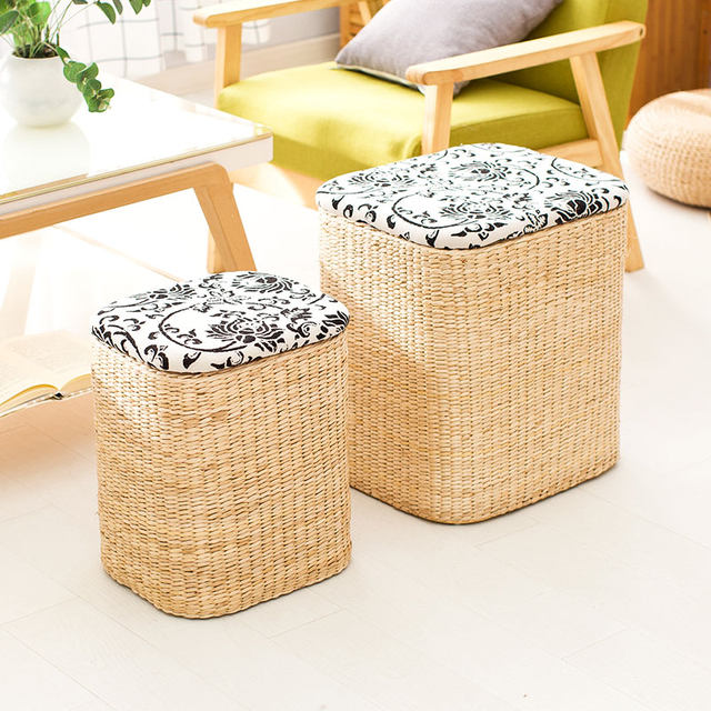 Caoyiju round storage stool storage stool ໄມ້ແຂງ shoe change stool pastoral simple storage stool storage box sofa stool