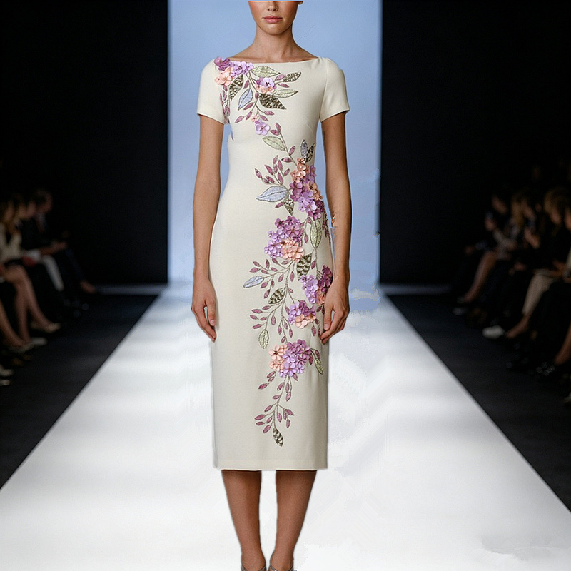 European and American 2026 New Celebrity Style High-End Fashion Light Luxury Heavy-Duty Beaded and Rhinestone-Embellished Slim-Fit Mid-Length Dress