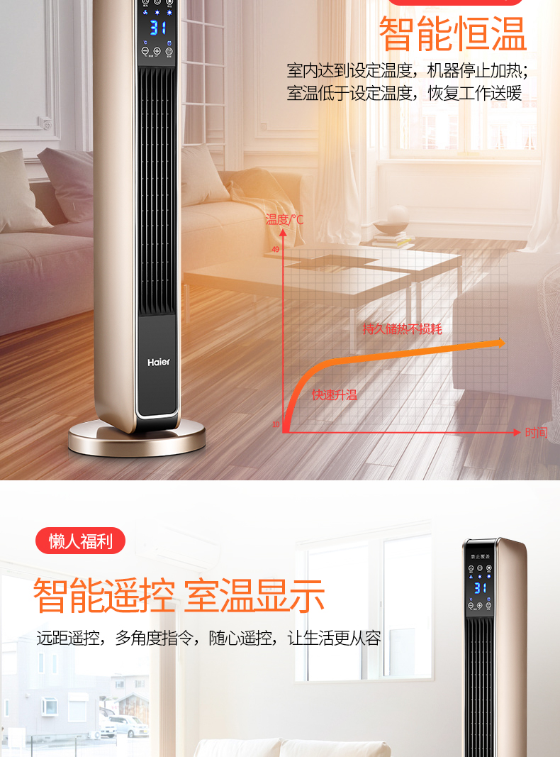 海尔 高端立式取暖器 整屋升温 2200w 图6