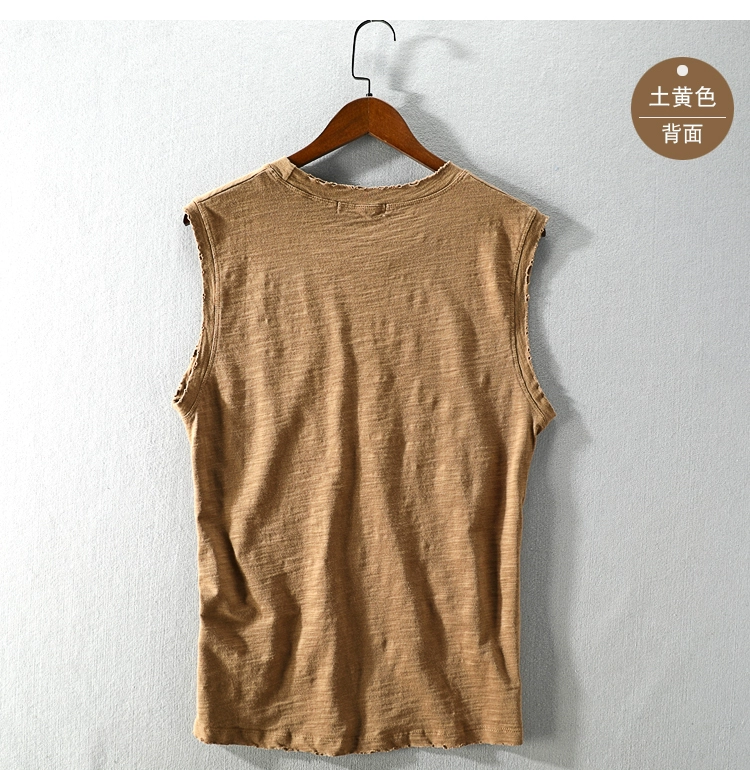 Áo cotton nam chất liệu cotton màu sắc gãy cạnh mùa hè thanh niên mỏng manh thể thao chạm đáy từ áo nỉ - Áo vest cotton áo lông vũ