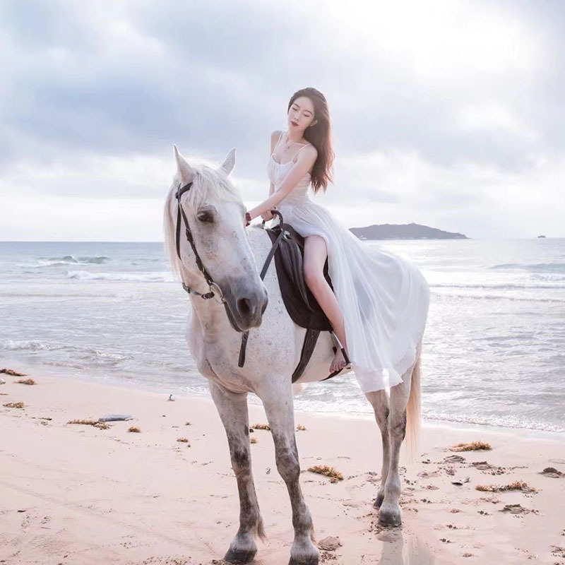 Backless Beach Dress with Straps, Super Fairy-Like White Dress, Sanya Seaside Travel, Horseback Riding, Photo Shoot, Vacation Fairy Long Dress