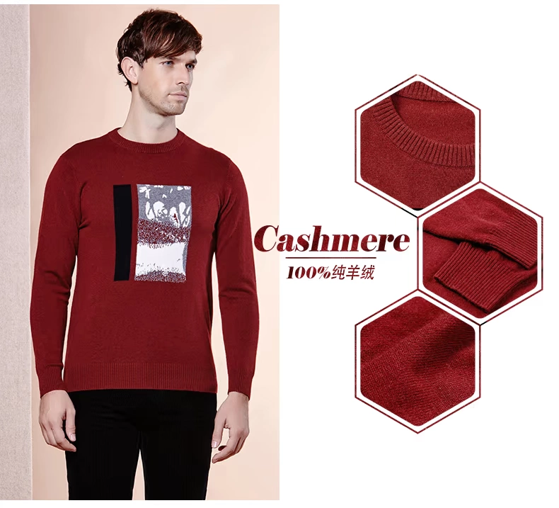 Áo len cashmere Hengyuanxiang nam 2019 thu đông dệt kim cổ tròn in áo len cashmere nguyên chất cơ bản áo len giản dị - Áo len Cashmere