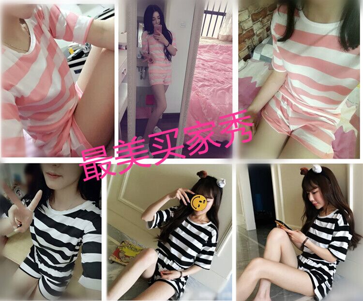 Ngắn tay của phụ nữ Hàn Quốc đồ ngủ mùa hè lỏng sinh viên thể thao giản dị dịch vụ nhà cộng với phân bón phù hợp với có thể được đeo bên ngoài phù hợp với đồ ngủ lụa