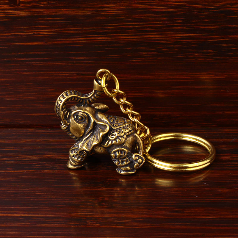 Solid Pure Copper Elephant Key Buckle Blessing Elephant Car Pendant Trick house Ornament Circle Ring Pressure Paper Creative Gift