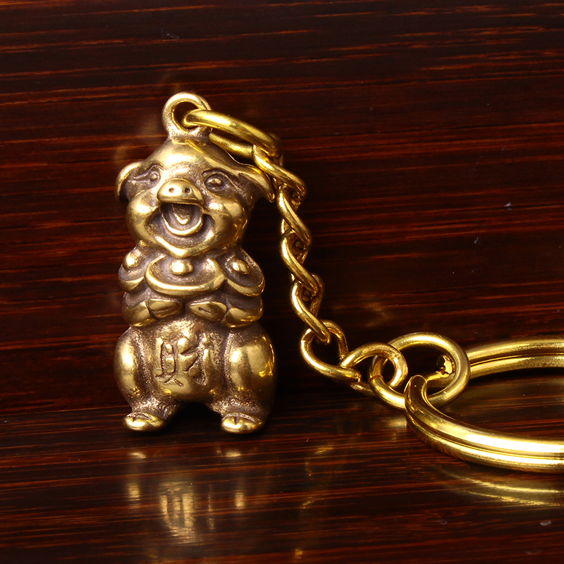 Pure copper pig pendulum piece with a treasure and a treasure key button Treasure Chaewan Chaewan Chag Cute Little Pig Hair Pendant Desktop Swing Piece