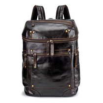 2023 retro genuine leather large capacity casual male bag Backpack Vertical square travel bag mens oil wax leather double shoulder bag
