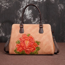 Genuine leather Chrysanthemum Embossing Casual Woman Leather Bag Retro Handbag and American Fashion 100 Hitch Woman Style Single Shoulder Bag Slanted Satchel