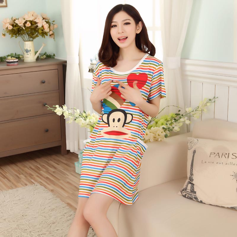 2018 mùa hè của phụ nữ nightdress ngọt lady đồ ngủ ngắn tay cotton nửa tay nightdress cộng với phân bón XL ăn mặc