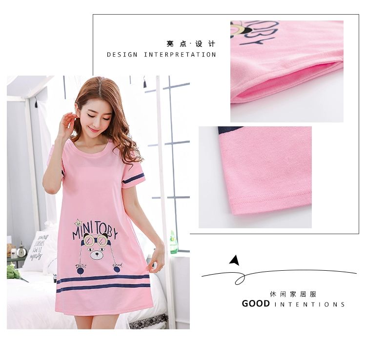 2018 mùa hè của phụ nữ nightdress ngọt lady đồ ngủ ngắn tay cotton nửa tay nightdress cộng với phân bón XL ăn mặc