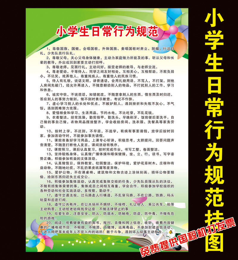 New version of primary and middle school students code of daily conduct to regulate campus classroom placement wall sticker wall map teacher guidelines exhibition board