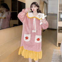 Winter 2021 plush nightgown court sweet wind long-sleeved pajamas womens thick flannel loose housewear