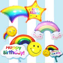 Smiley rainbow balloon birthday party Large small rainbow smiley aluminum foil balloon decoration balloon