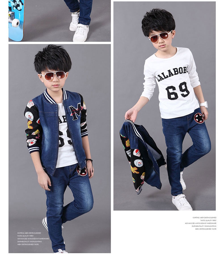 Mẫu mới cho bé mùa thu đông 2018 bé trai trẻ em phiên bản Hàn Quốc của bộ đồ denim ba mảnh cộng với áo hai dây nhung cho bé quần áo bé trai