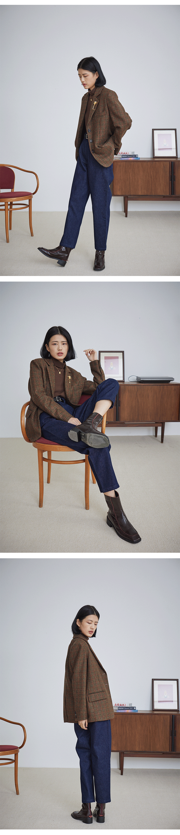 ダークキャラメルカラー英国輸入紳士ムーンヘビーチェック柄千鳥格子