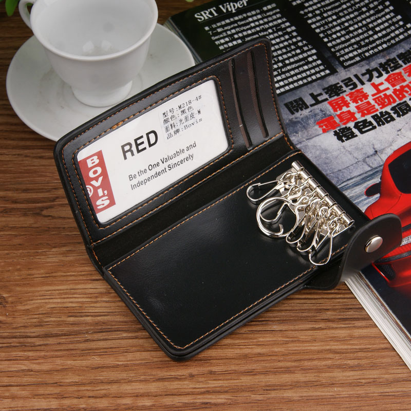 BOVIS key bag card bag two-in-one men's and women's coin purse leather multi-functional home door key storage buckle