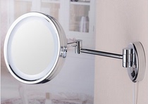 Cosmetic mirror wall-mounted folding telescopic bathroom beauty mirror with LED light hotel bathroom single-sided magnifying mirror