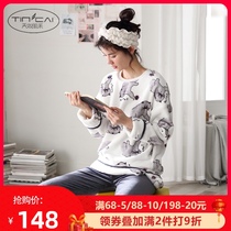 Coral velvet pajamas female winter sweet cute long sleeve autumn winter Korean cartoon soft girl thick warm winter suit