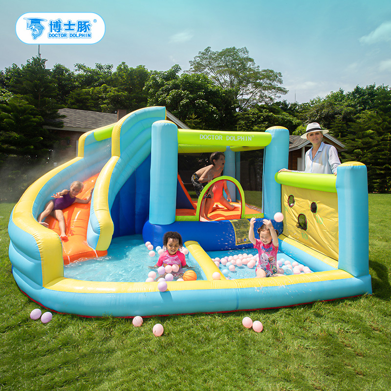 Doctoral Guinea Water Jet Inflatable Castle Children Amusement Park Indoor outdoor sliding slide Trampoline Park Trampoline Jumping Bed with protective net-Taobao