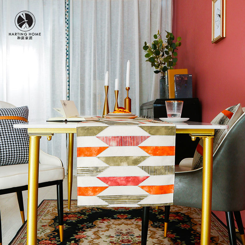 Table Flag American retro light extravagant high-end table cloth art strip cover towels orange striped Nordic minimalist tea table cloth