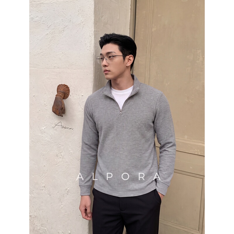 Alpora "Bubble Gauze Texture" Ykk Zipper Half-Zip Lapel Long-Sleeved T-Shirt Men's High-End Knitted Polo Shirt Alpora "Bubble Gauze Texture" Ykk Zipper Half-Zip Lapel Long-Sleeved T-Shirt Men's High-End Knitted Polo Shirt