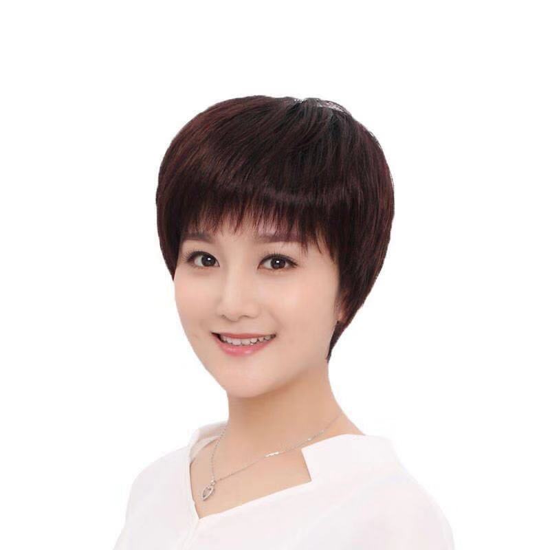 Wig female short straight hair middle-aged and elderly mother wig breathable light natural oblique bangs simulation scalp chemotherapy wig