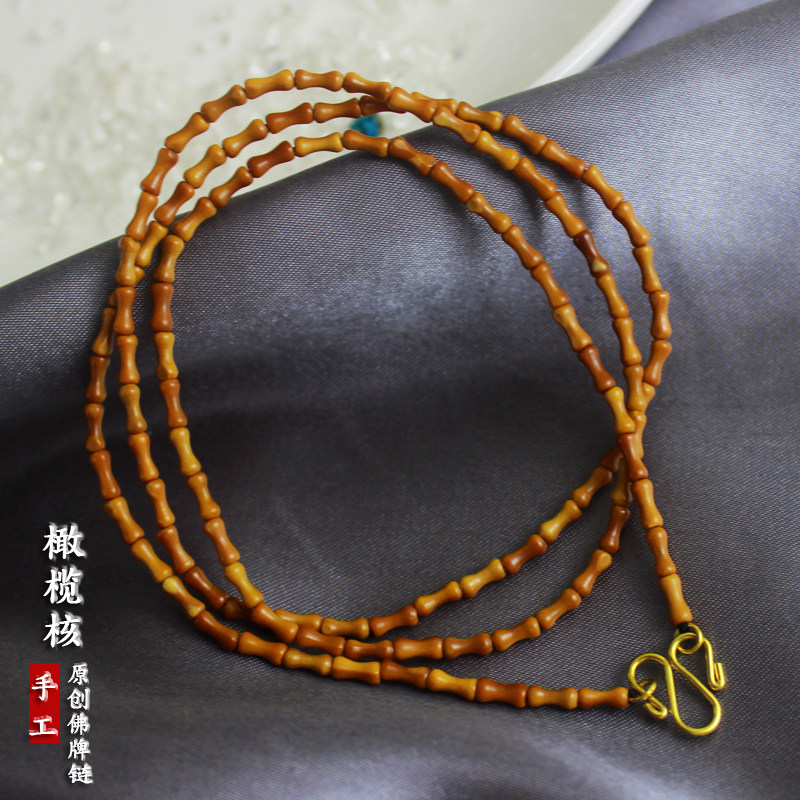 Natural olive core bamboo Thai sterling silver Buddhist chain men and women fine necklace small fresh sweater hanging chain long