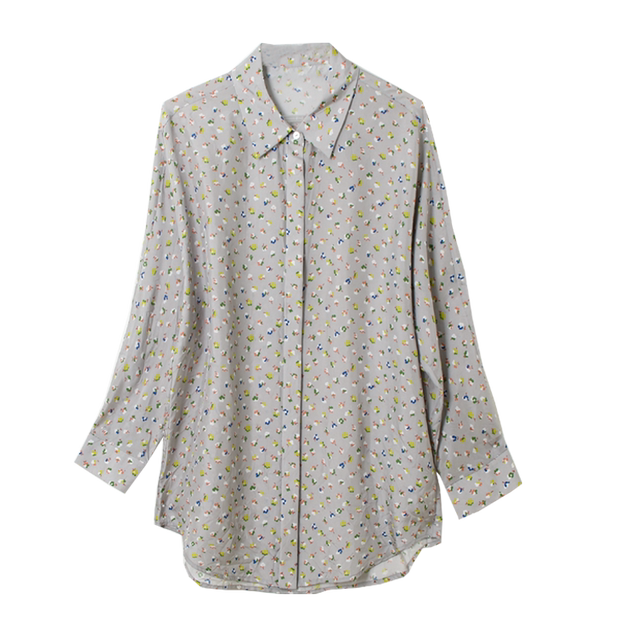 Casual style long sleeve printed silk shirt for women