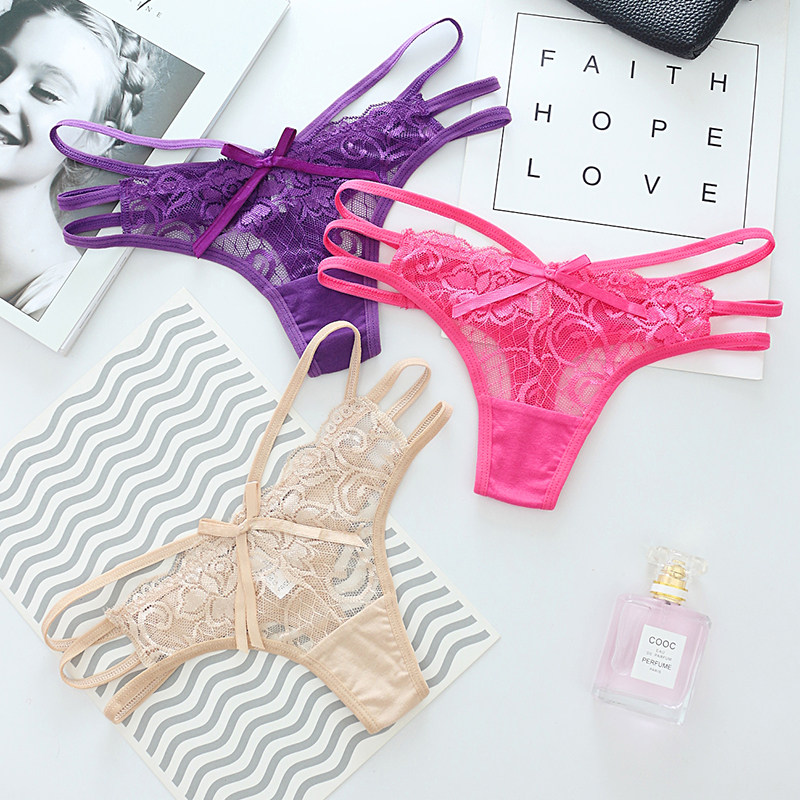 Buy 3 send 1 Lady sexy Tiny Pants Lace Flowers Transparent Low Waist Hollowed Out breathable cute Temptation Underwear