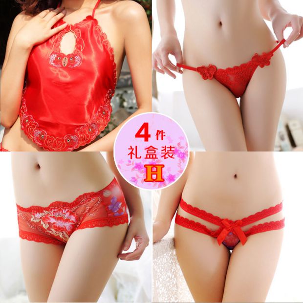 4 hộp quà cưới gợi cảm màu đỏ phù hợp với cặp vợ chồng đồ lót tam giác cám dỗ ren không dấu vết thong đầm ngủ dễ thương