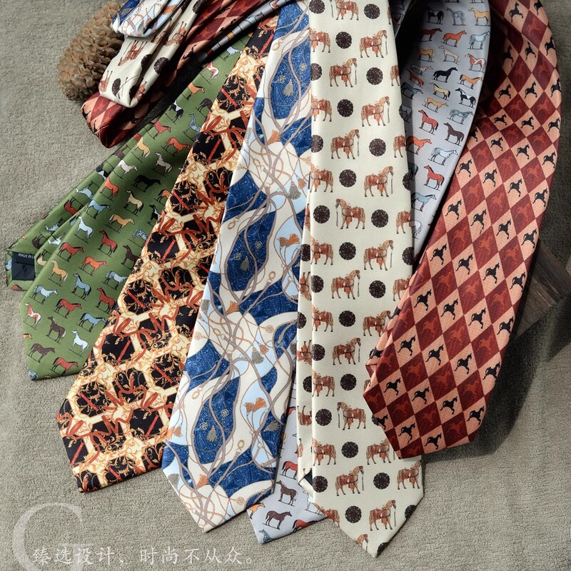 Hand-Printed Fashion Retro Tie Patterned Shirt Suit Accessories with a High-End, Interesting, Unique Animal French Style Trend