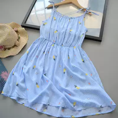 Summer girls pure cotton pajama skirt Mid-size children's cotton silk princess skirt Little girl thin cotton silk suspender dress