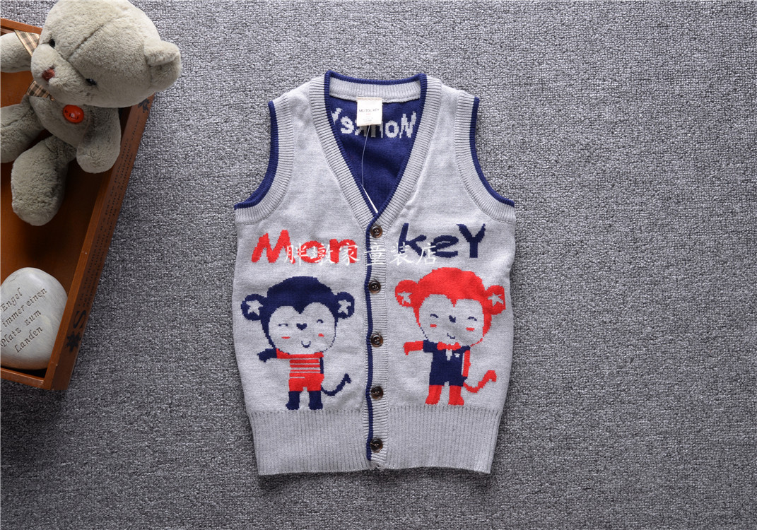 Children's double layer sweater vest child clothing 2021 spring and autumn cash male girl knit cardiovert baby full cotton wool line jacket