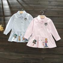 Girls cotton embroidery skirt spring and autumn new childrens cotton striped dress Baby girl long sleeve petticoat