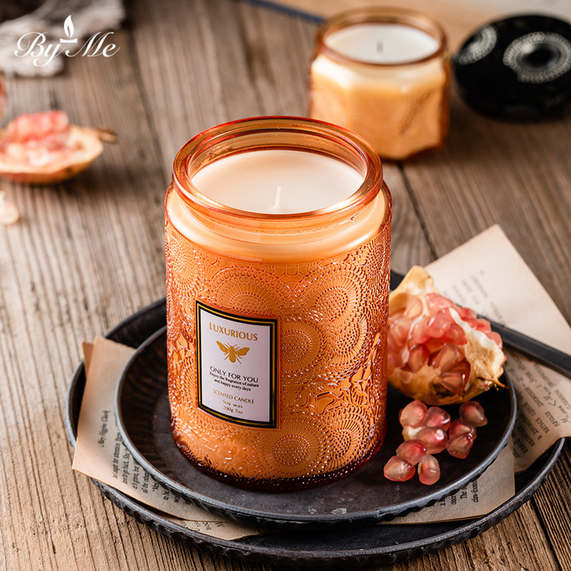Byme Large Embossed Cup Essential Oil Scented Candle Gift for Bedroom Home Use Smokeless Fragrance Candle