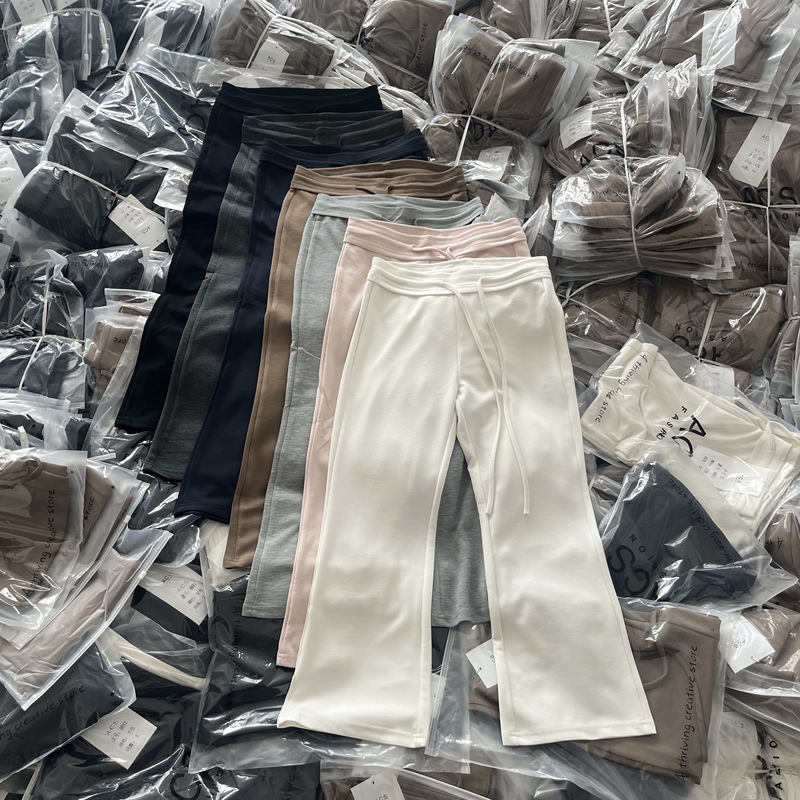 Acs Korean Version 2026 Summer New Drawstring Slim Fit Flared Pants for Women, Slimming and Height-Enhancing, Versatile Casual Cropped Pants for Women