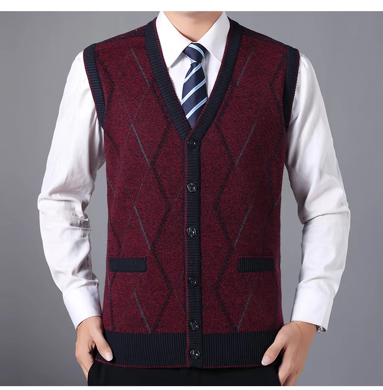 ZERO-ALL áo len trung niên và tuổi già nam cha tải len dệt kim ông già vest vest vest nam cao cấp