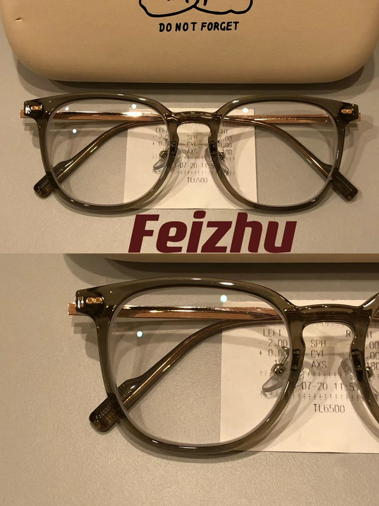 Cold Tea-Colored Myopia Glasses Frame for Women, Ultra-Light, Large Frame, Can Be Customized with Prescription, Astigmatism, Suitable for Square and Round Faces, Anti-Blue Light, Natural Look Eyeglass Frame