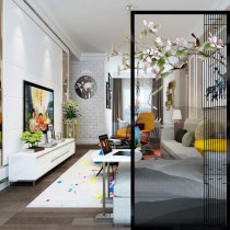 Customized modern Chinese decorative tempered art glass frosted transparent carved partition wall screen living room entrance