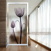 Modern Art Glass Living Room Screen Partition Frosted Steel Chemical Process Glass Shoe Cabinet Transfer Doors Genguan Background Wall Flowers