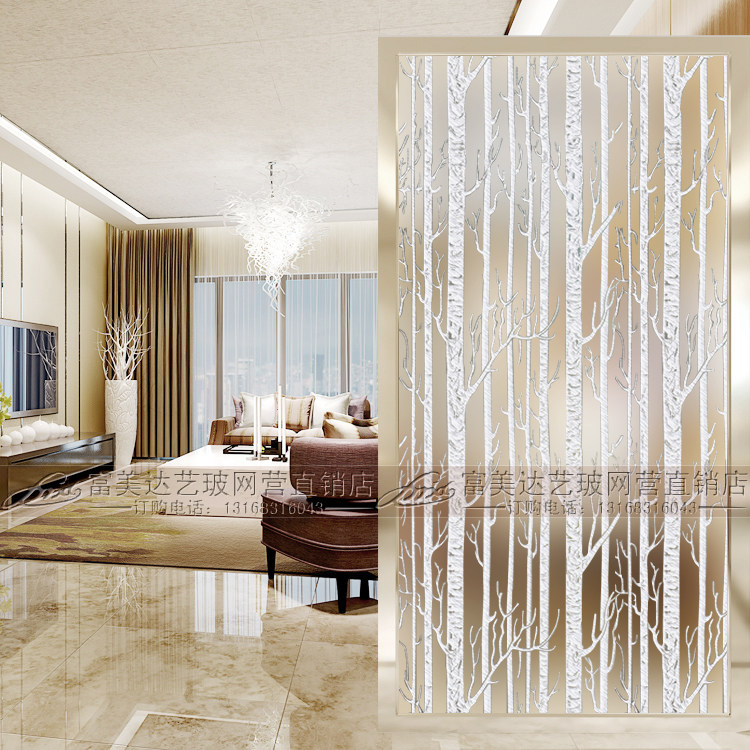 Modern minimalist art glass entrance background wall screen partition Living room aisle Tempering process simple tree