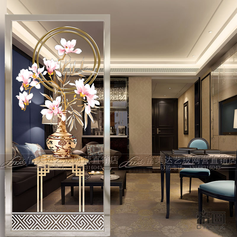 Modern art glass partition frosted living room screen double-sided light-transmitting shoe cabinet porch European-style craft glass customization