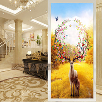 Art glass decorative European-style partition double-sided living room porch TV background wall tempered mural custom screen deer
