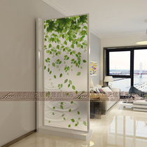 Fashion simple art glass screen frosted shoe cabinet partition double-sided translucent entry living room entrance Fresh green leaves