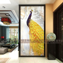 Art Glass Partition TV Background wall Living room Euphance Genguan Screen Cabinet moving door Process European-style peacock